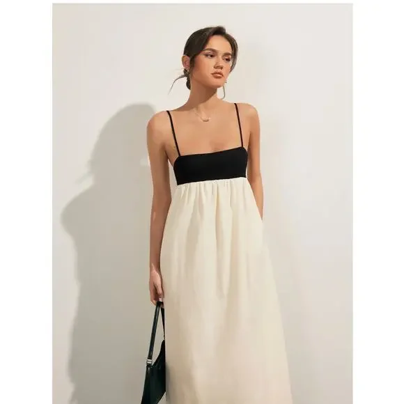 NWT Women's Commense Open Back Contrast Pocket Long Dress Sz L - Picture 3 of 3